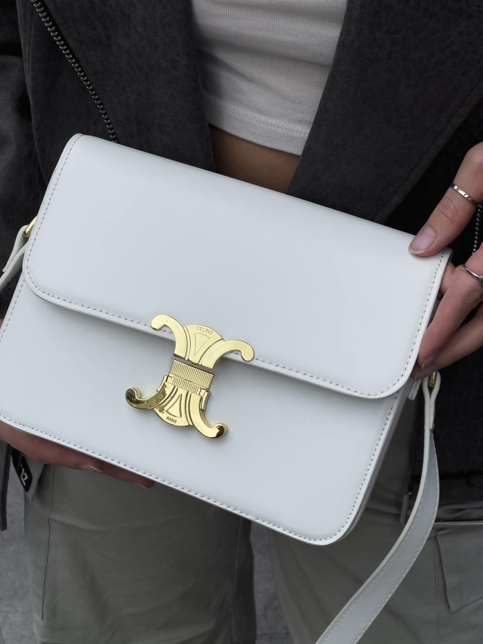 Celine Teen Triomphe Bag Cream in Shiny Calfskin - 6