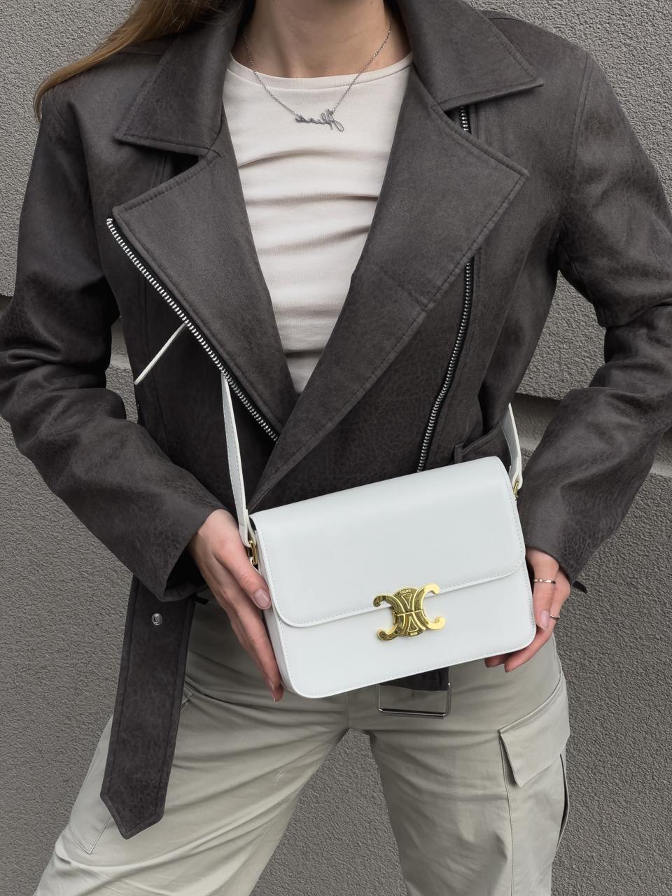 Celine Teen Triomphe Bag Cream in Shiny Calfskin - 8