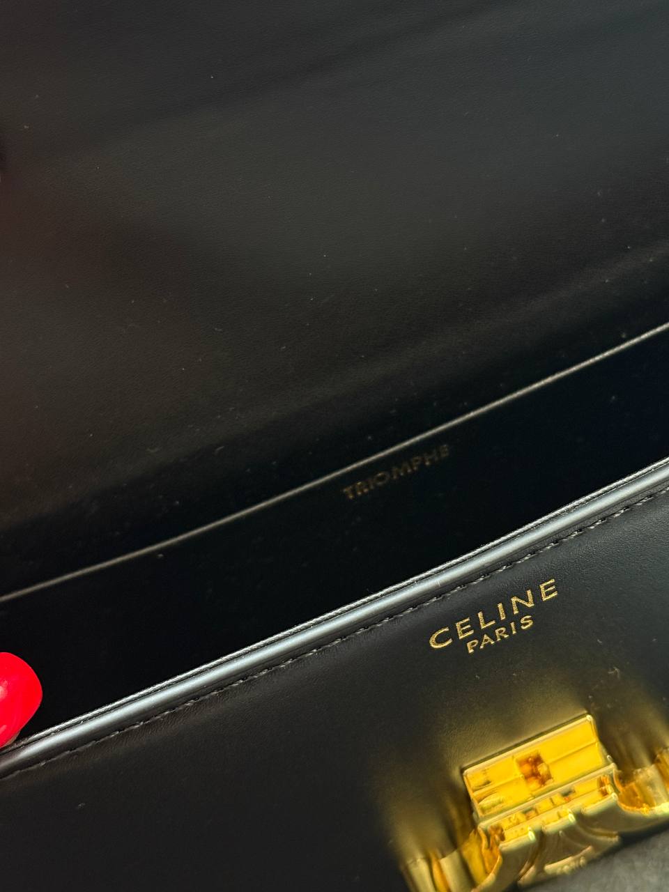 Celine Triomphe Small Shoulder Bag in Black Box Calfskin - 4