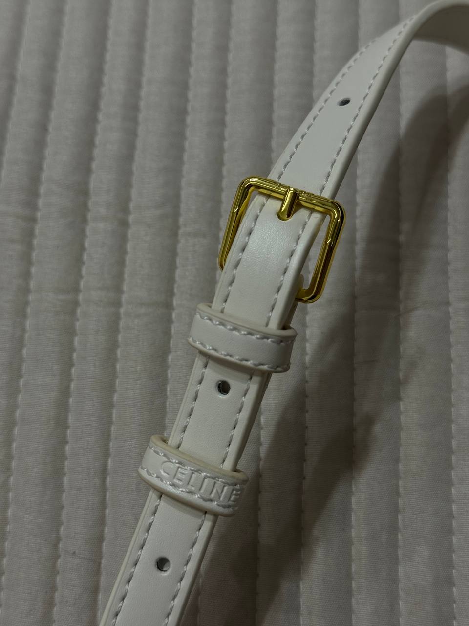 Celine Triomphe Small Shoulder Bag in White Box Calfskin - 7