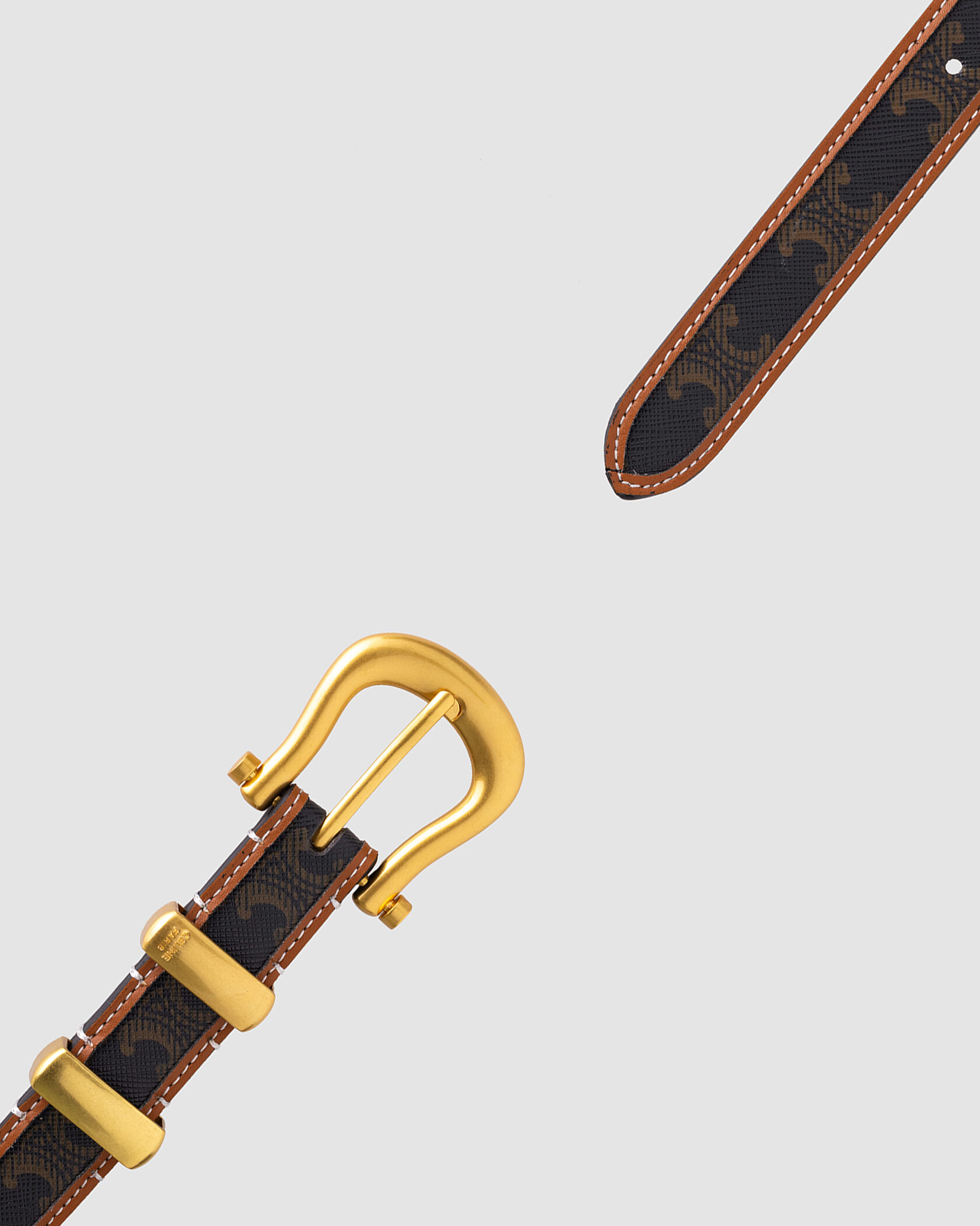 Celine Western Belt in Triomphe Canvas and Calfskin / Gold - 4