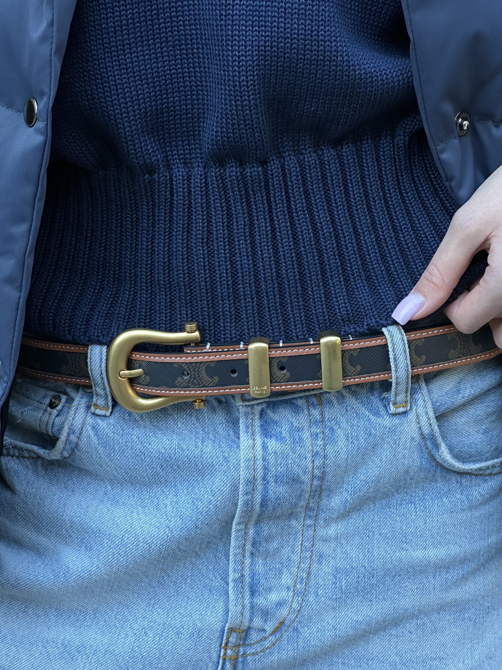 Celine Western Belt in Triomphe Canvas and Calfskin / Gold - 5