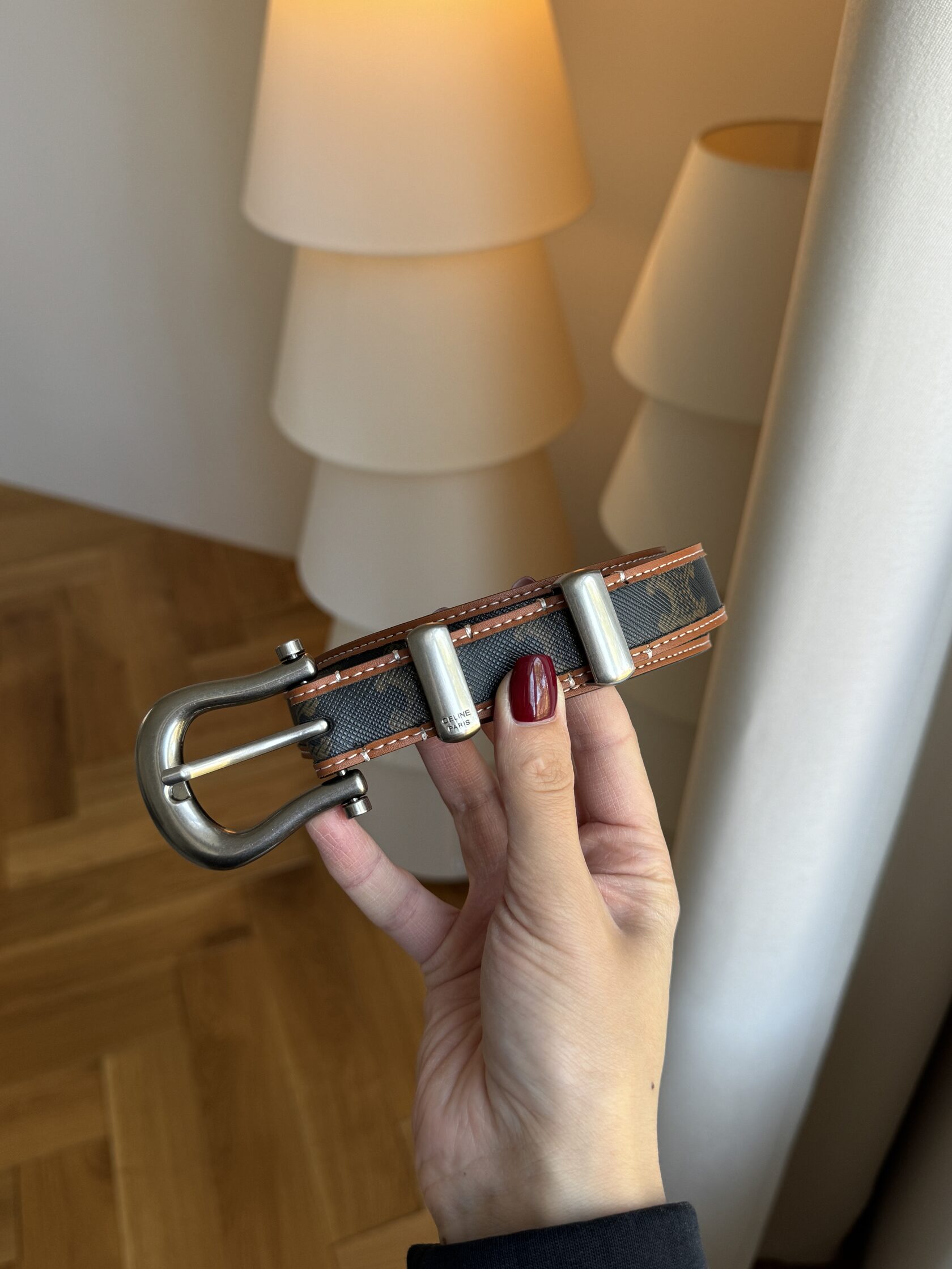 Celine Western Belt in Triomphe Canvas and Calfskin / Silver - 11