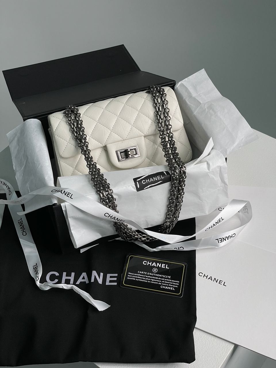 Chanel 1.55 Reissue Double Flap Leather Bag White/Black - 2