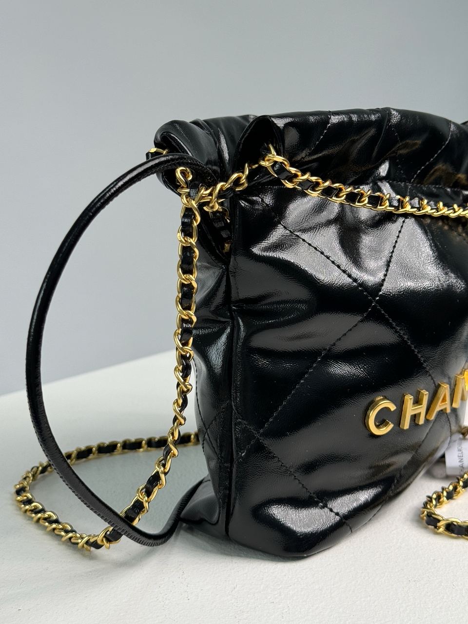 Chanel Black Quilted Calfskin Mini 22 Bag Gold Hardware - 15