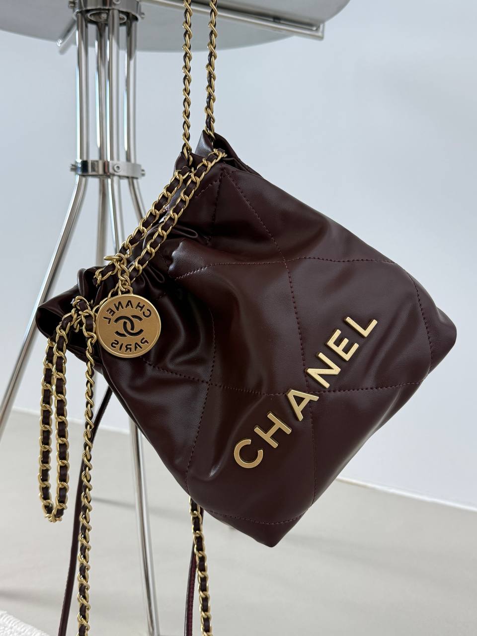 Chanel Burgundy Quilted Calfskin Mini 20 Bag Gold - 3