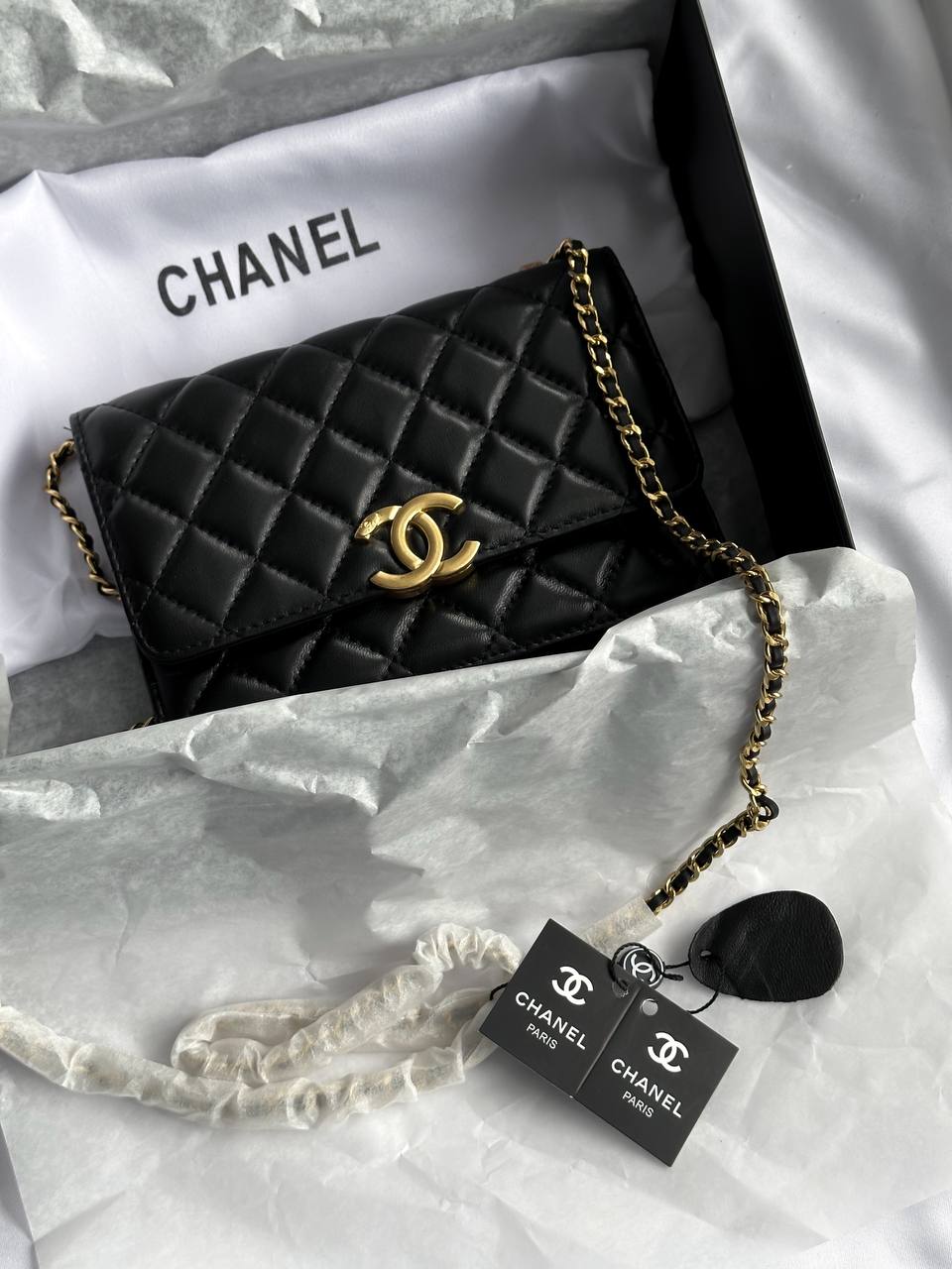 Chanel Calfskin Quilted Perfect Fit Wallet On Chain Black/Gold - 2