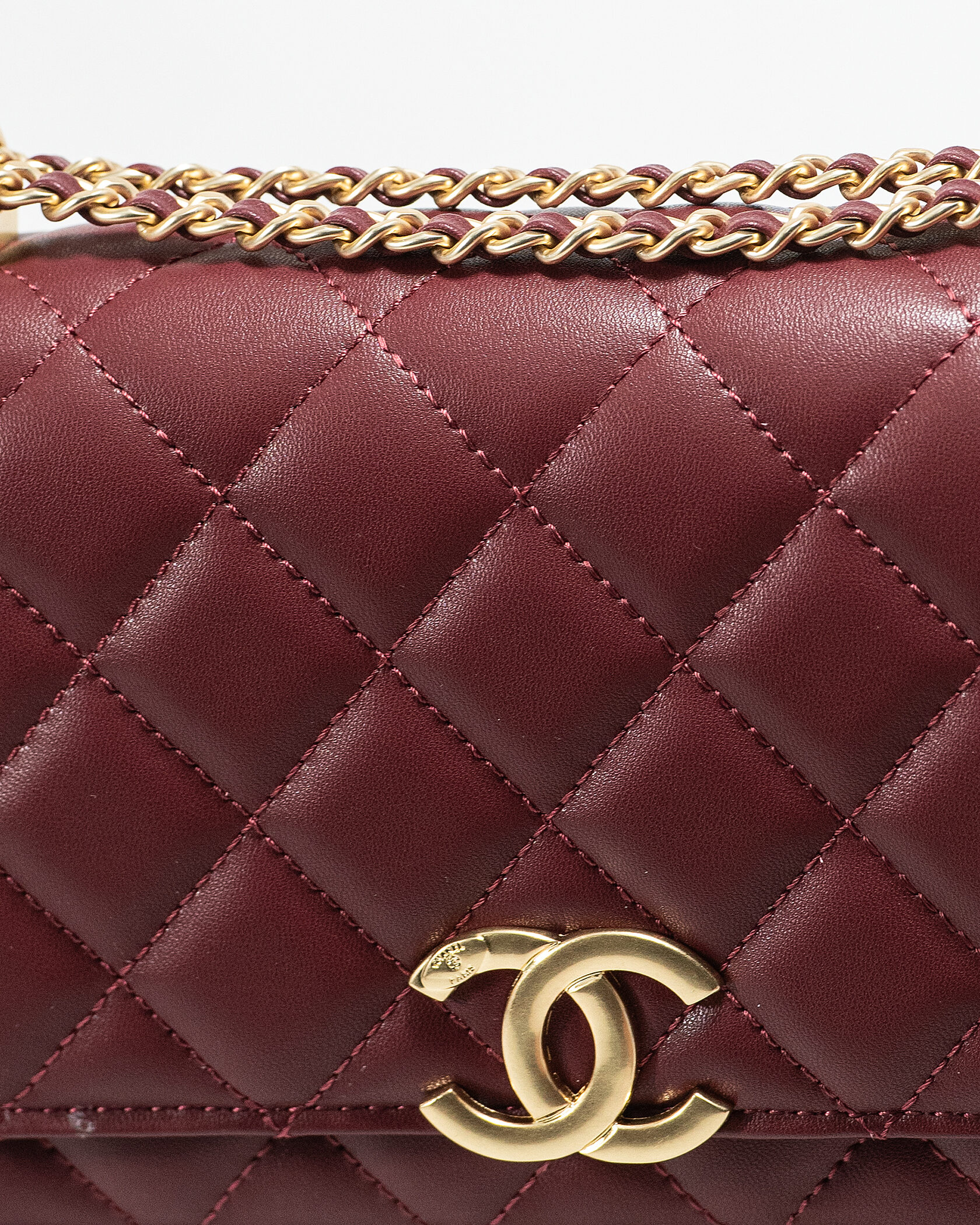 Chanel Calfskin Quilted Perfect Fit Wallet On Chain Burgundy/Gold - 11