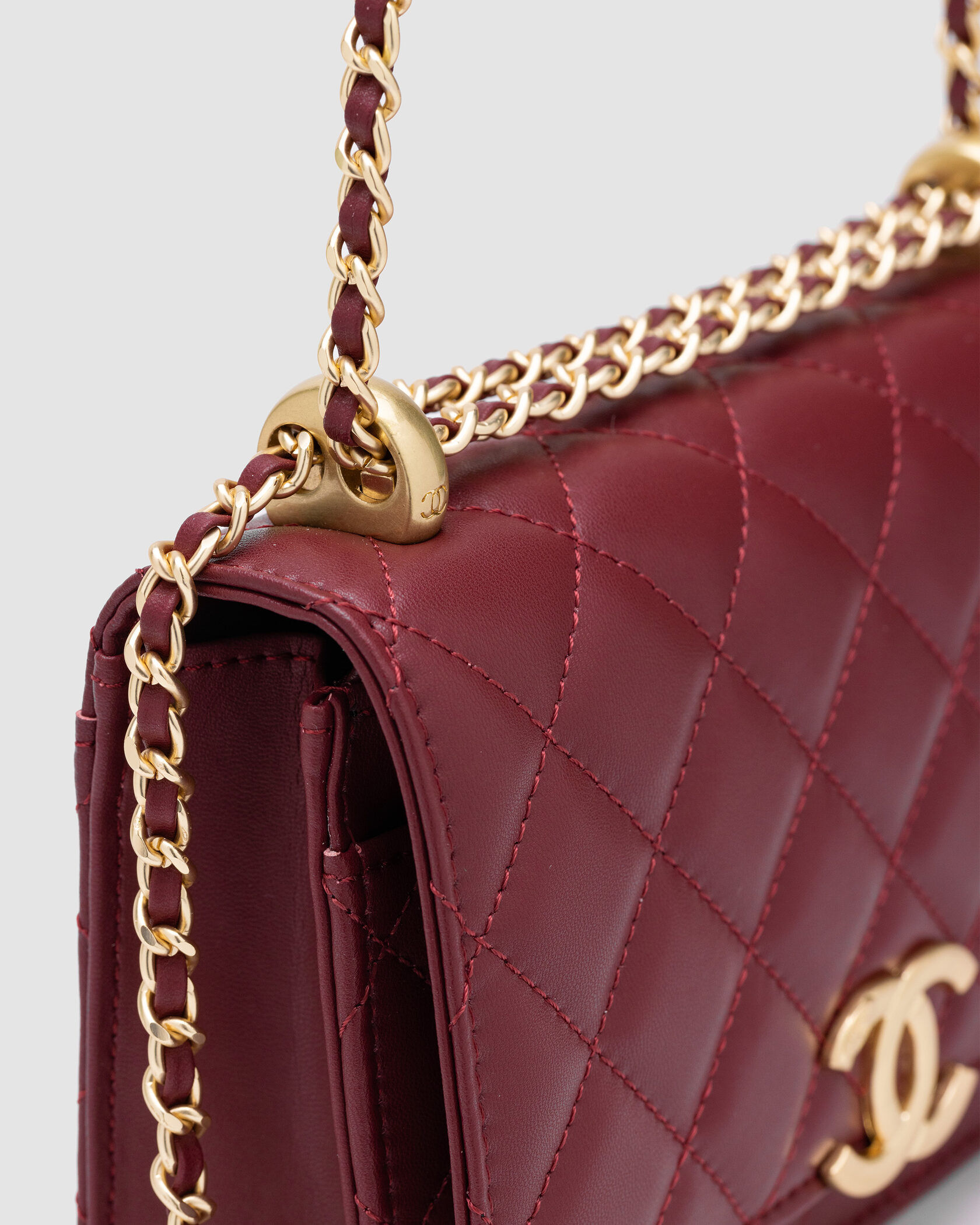 Chanel Calfskin Quilted Perfect Fit Wallet On Chain Burgundy/Gold - 5