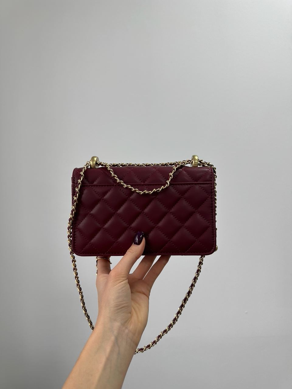 Chanel Calfskin Quilted Perfect Fit Wallet On Chain Burgundy/Gold - 9