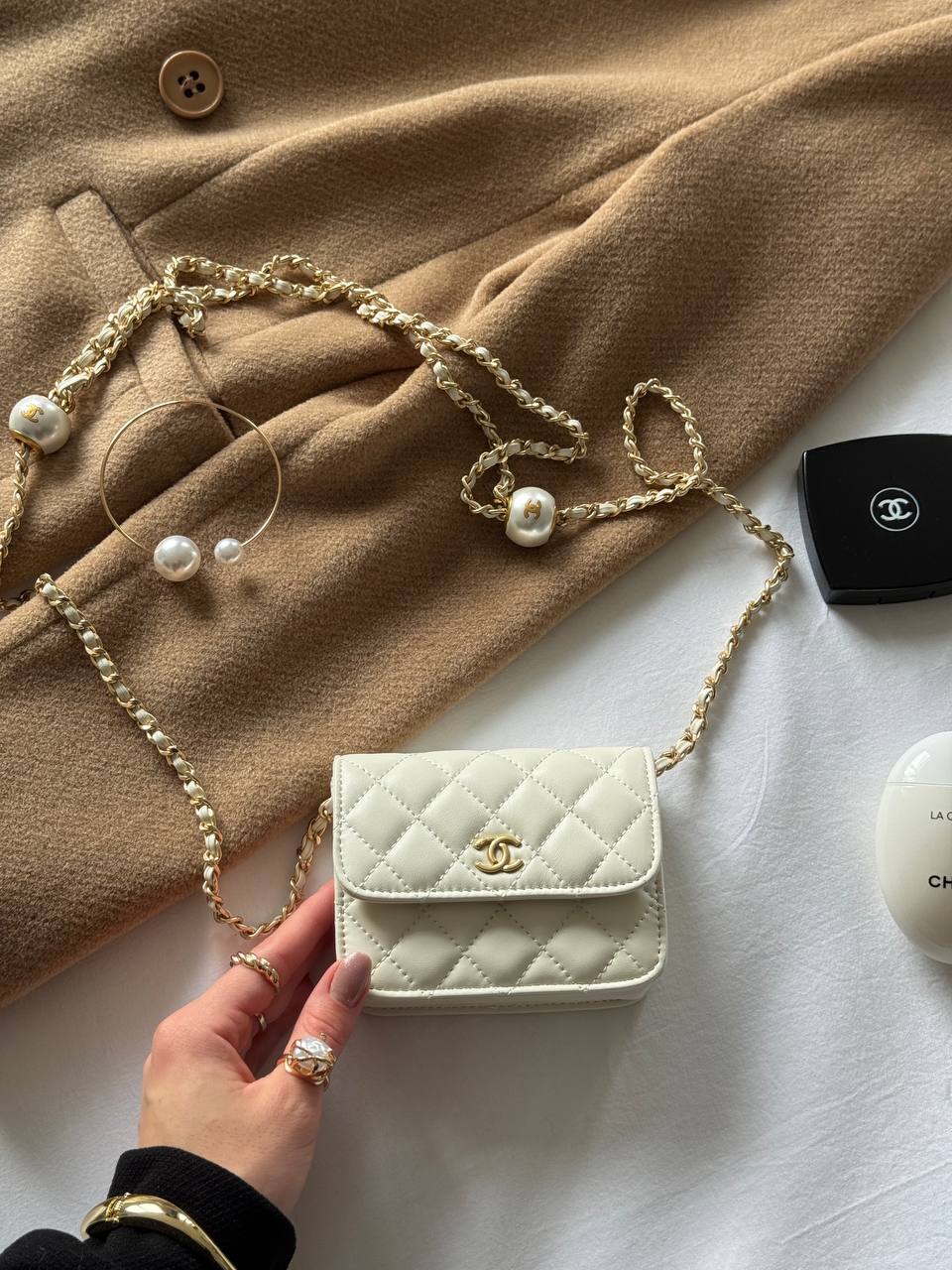 Chanel Calfskin Quilted Perfect Fit Wallet On Chain Mioni Milk - 3