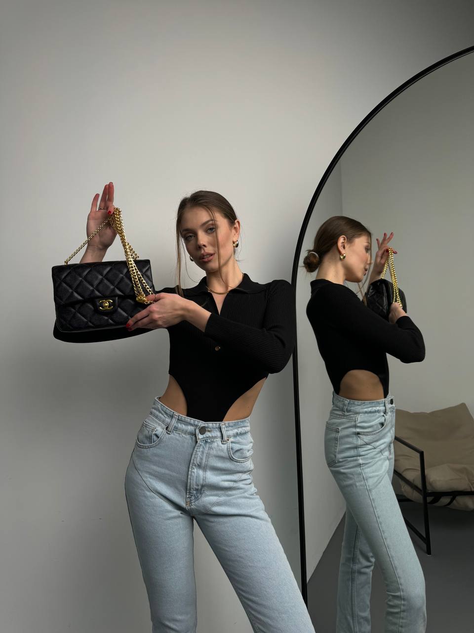 Chanel Classic 1.55 Small Single Flap in Black/Gold - 5