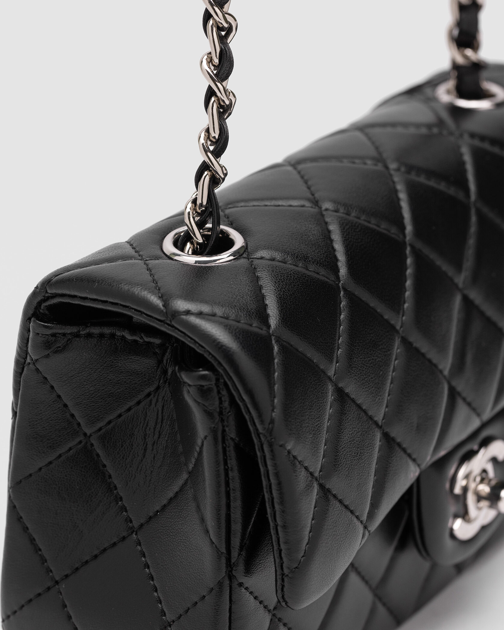 Chanel Classic 1.55 Small Single Flap in Black/Silver - 11
