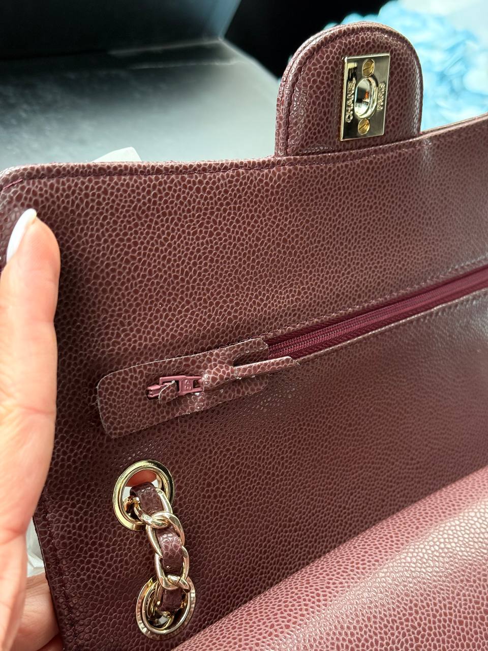 Chanel Classic 2.55 Medium Double Flap in Burgundy/Gold - 15