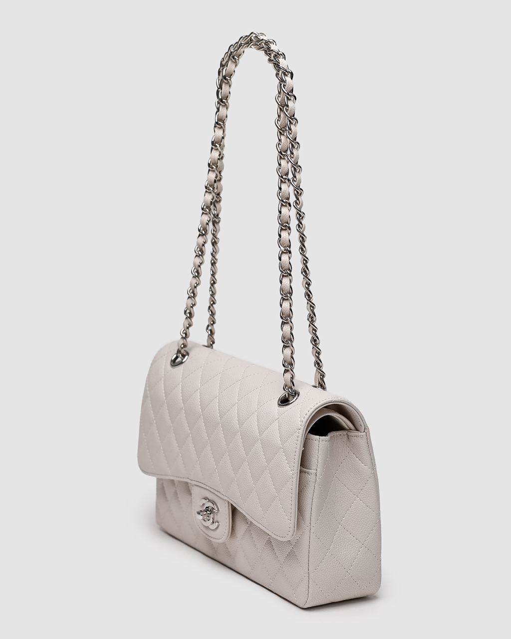 Chanel Classic 2.55 Medium Double Flap in White/Silver - 15