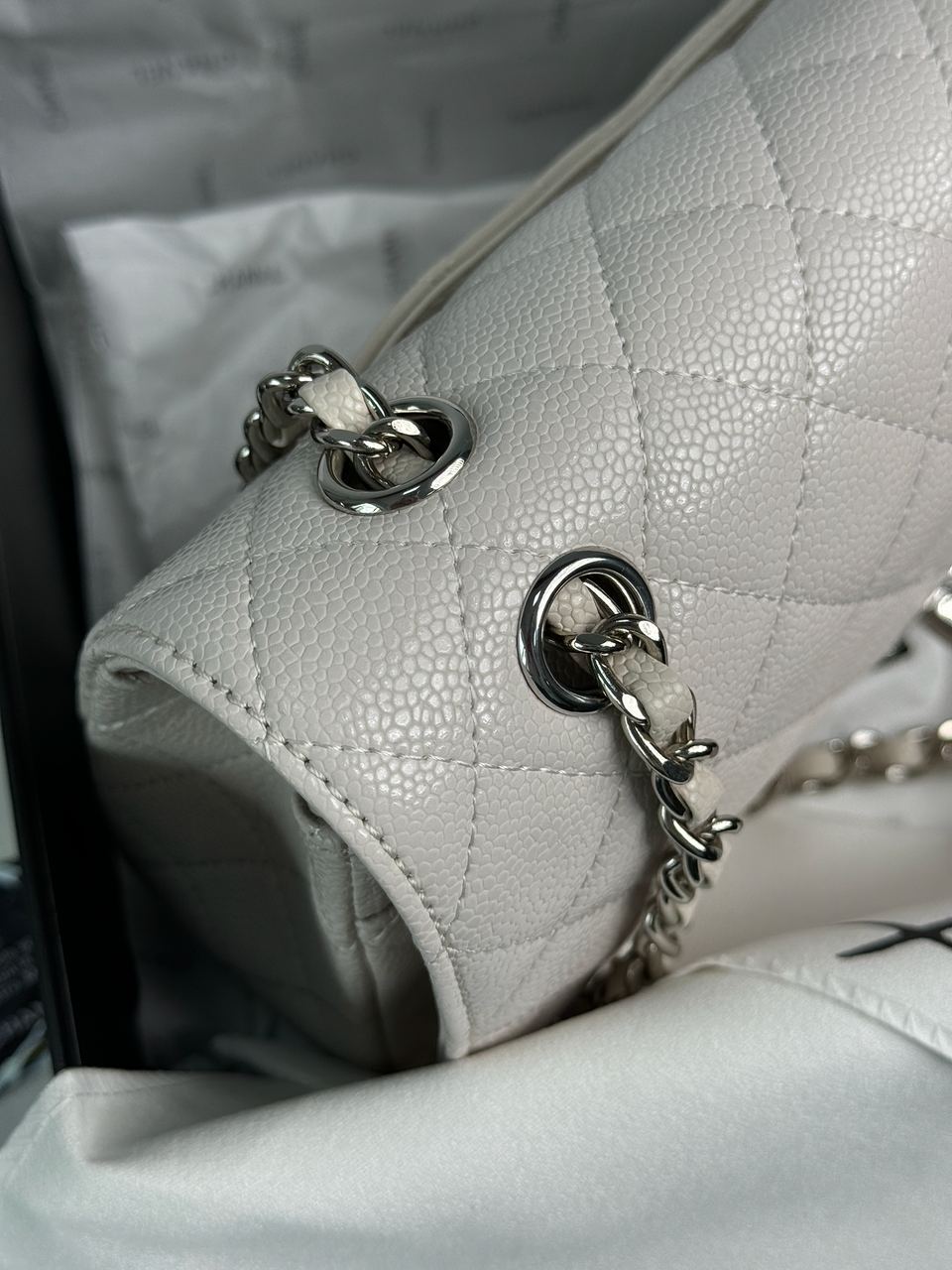 Chanel Classic 2.55 Medium Double Flap in White/Silver - 17