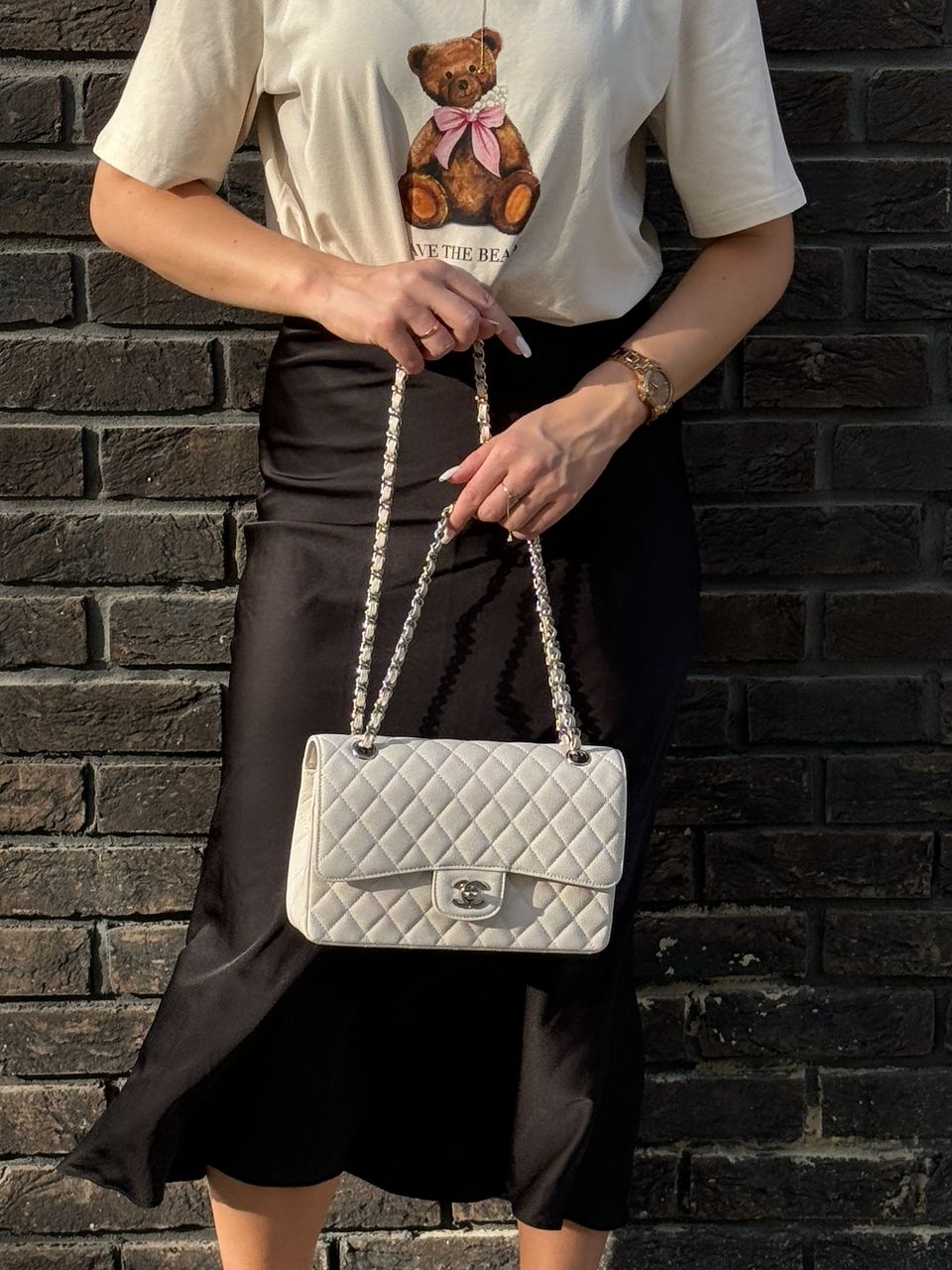 Chanel Classic 2.55 Medium Double Flap in White/Silver - 7