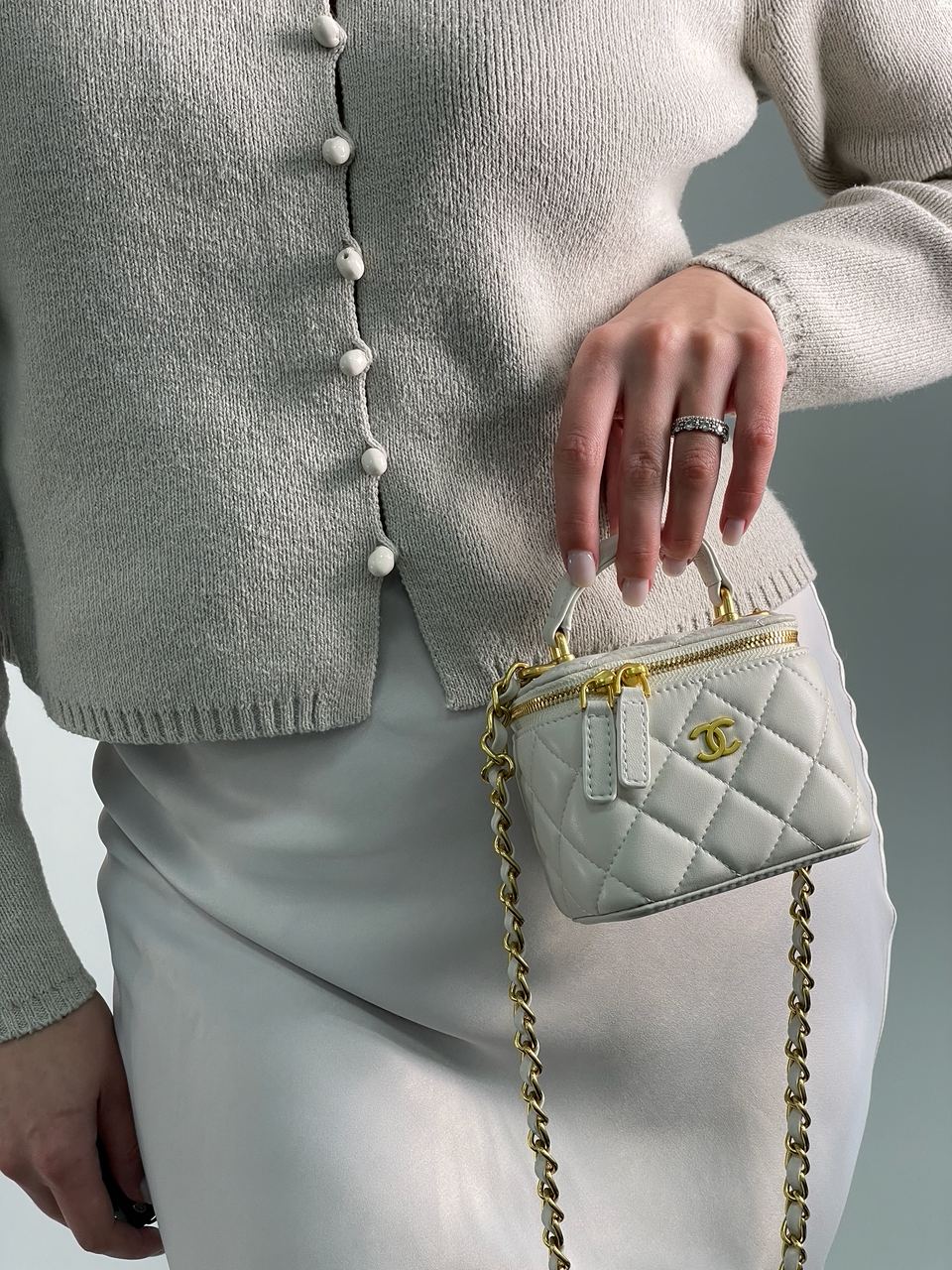 Chanel Classic Beige Lambskin Pearl Crush Mini Vanity Case - 5