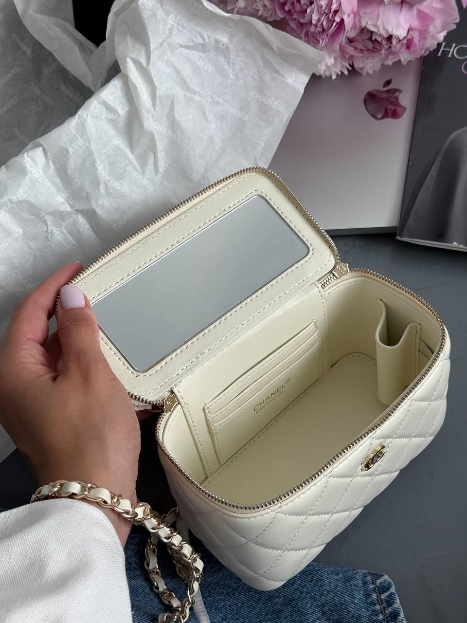 Chanel Classic Beige Lambskin Pearl Crush Vanity Bag - 12