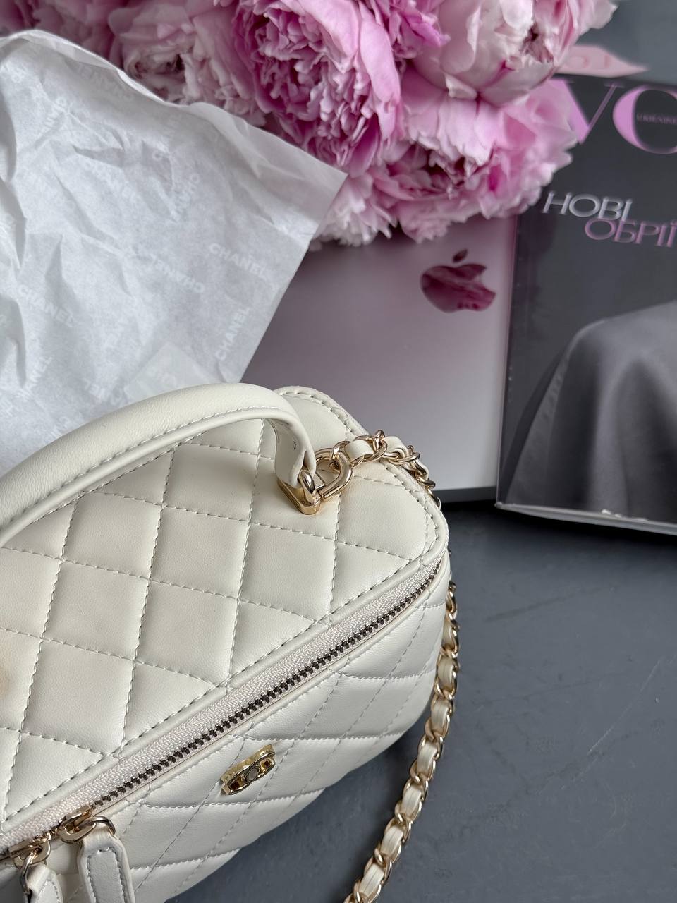 Chanel Classic Beige Lambskin Pearl Crush Vanity Bag - 8
