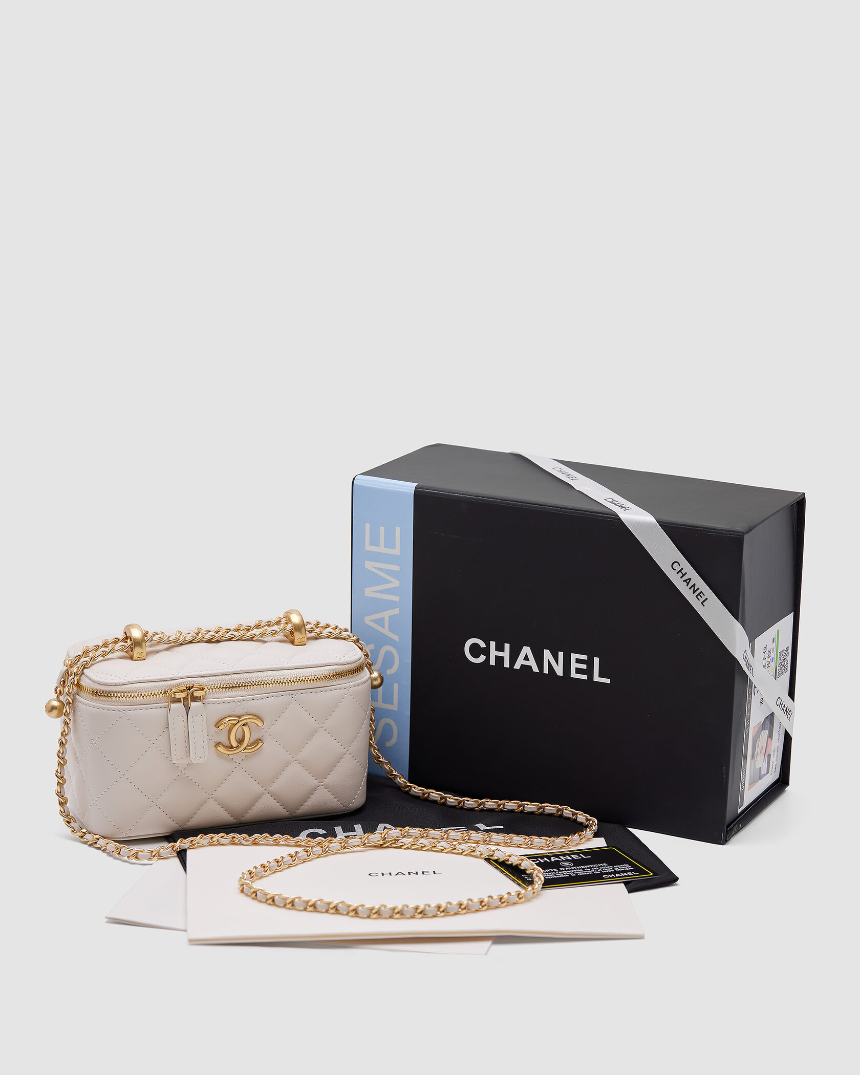 Chanel Classic Beige Lambskin Pearl Crush Vanity Bag - 5