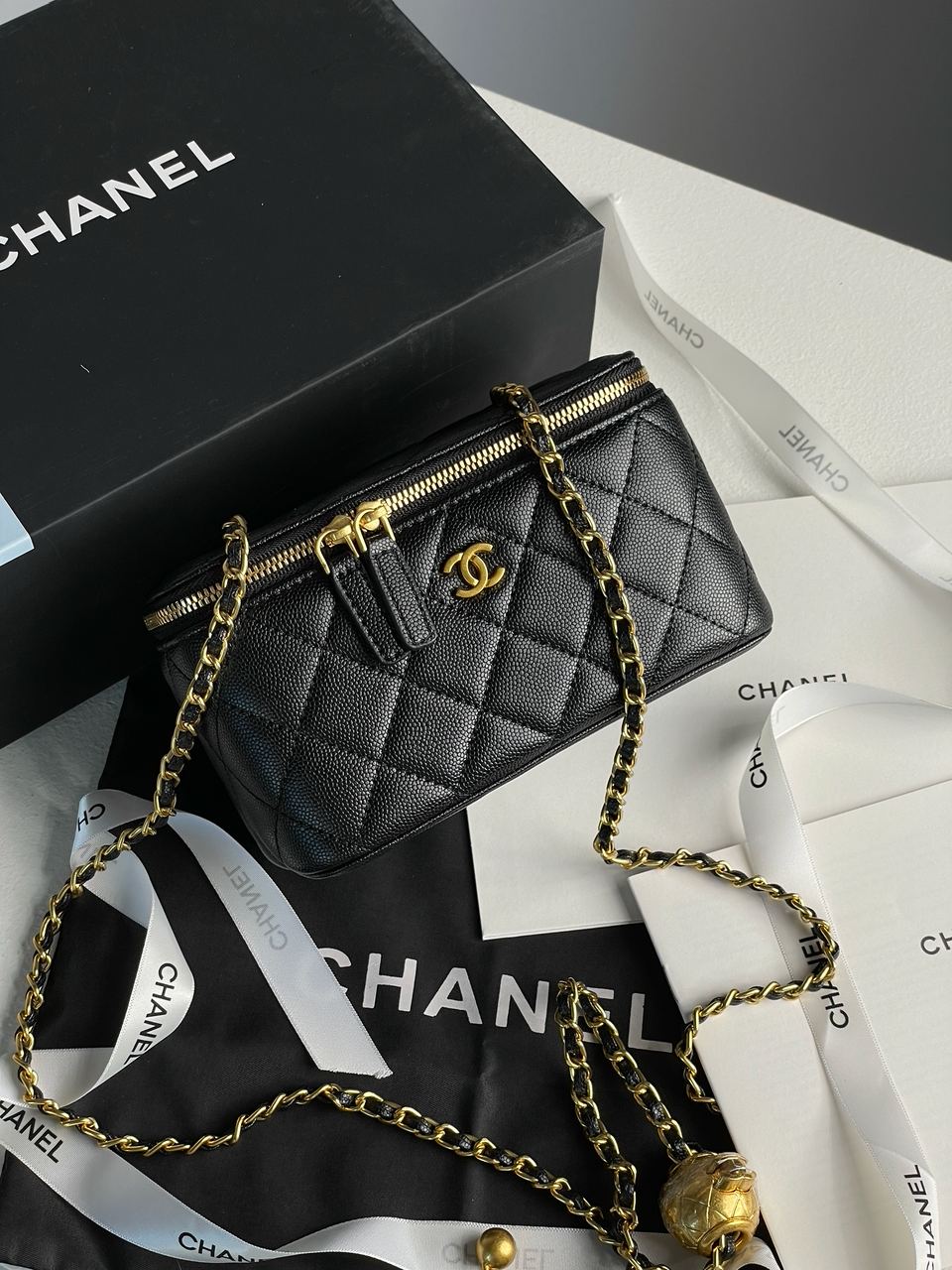 Chanel Classic Black Lambskin Pearl Crush Vanity Bag - 4