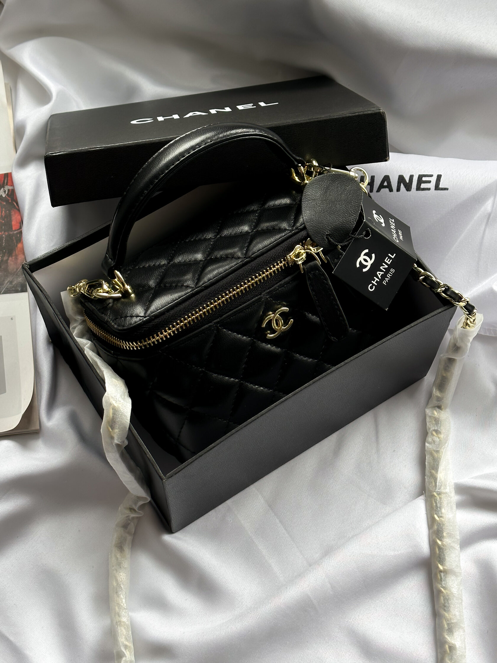 Chanel Classic Black Lambskin Pearl Crush Vanity Bag - 2