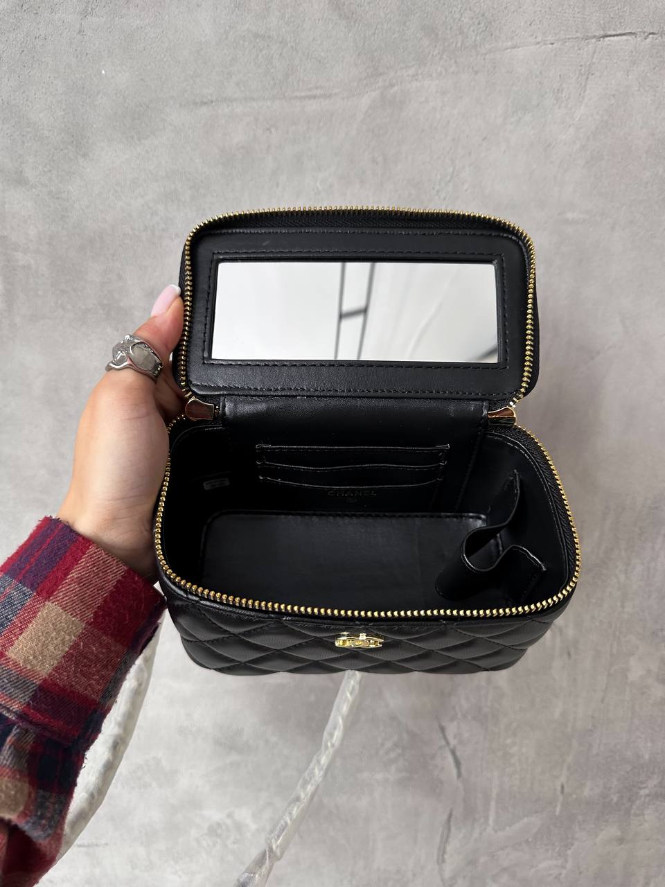 Chanel Classic Black Lambskin Pearl Crush Vanity Bag - 5