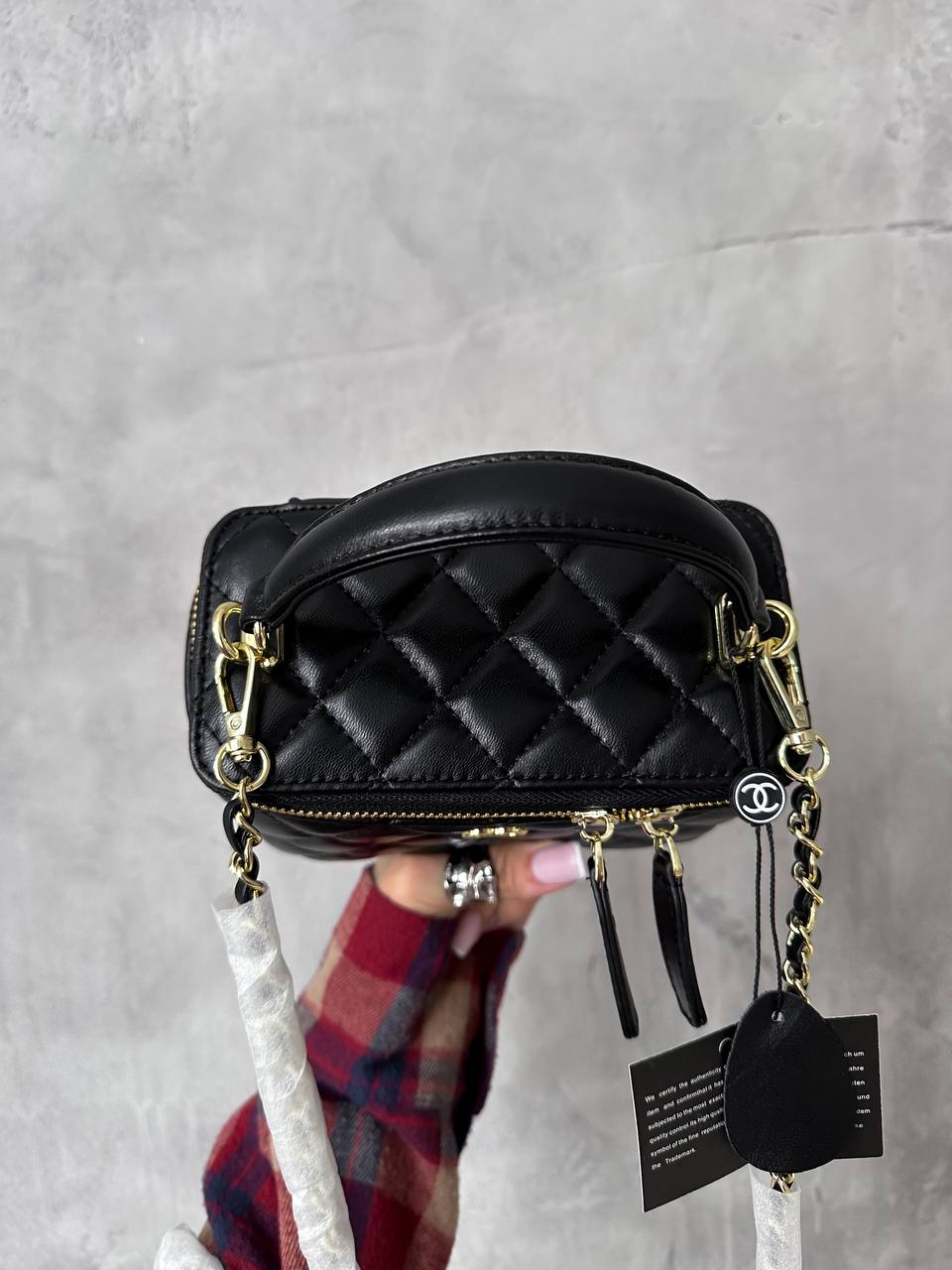 Chanel Classic Black Lambskin Pearl Crush Vanity Bag - 6