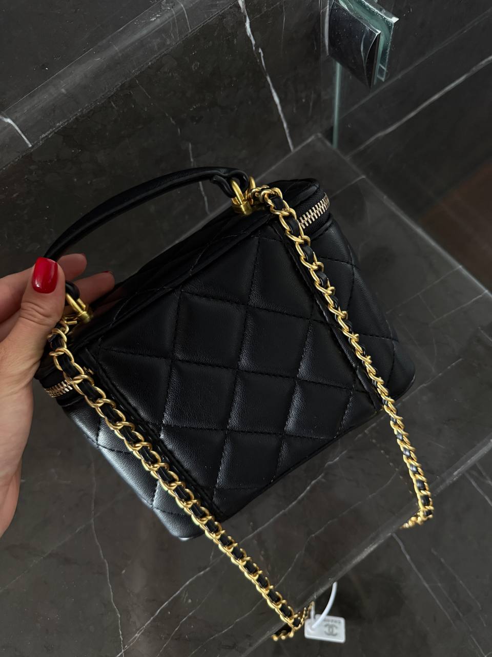 Chanel Classic Black Lambskin Pearl Crush Vanity Bag - 5