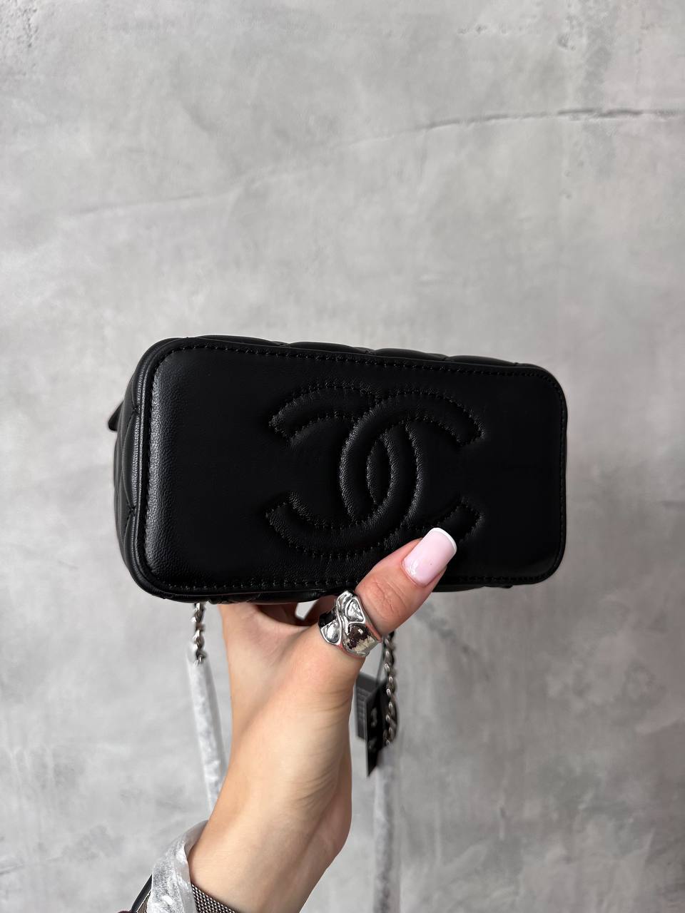 Chanel Classic Black Lambskin Pearl Crush Vanity Bag Silver - 13