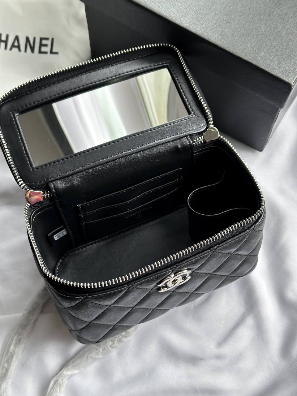 Chanel Classic Black Lambskin Pearl Crush Vanity Bag Silver - 15