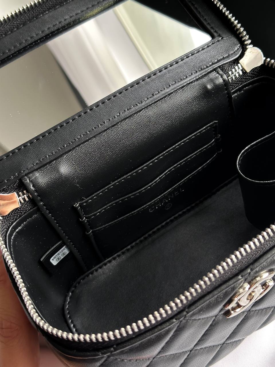 Chanel Classic Black Lambskin Pearl Crush Vanity Bag Silver - 16