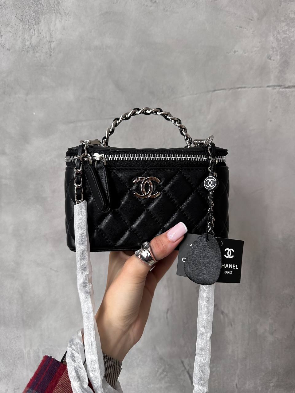 Chanel Classic Black Lambskin Pearl Crush Vanity Bag Silver - 5