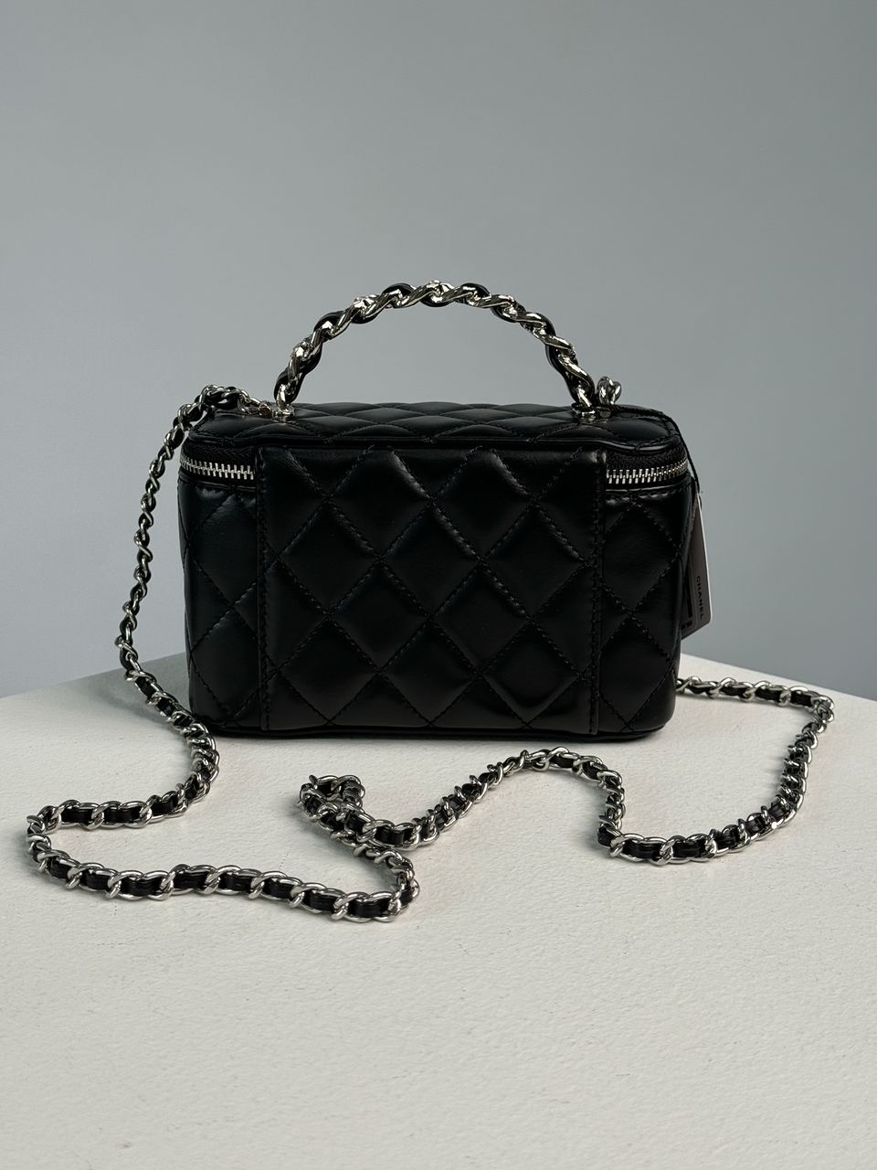 Chanel Classic Black Lambskin Pearl Crush Vanity Bag Silver - 14