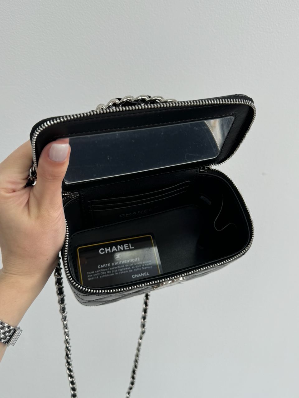 Chanel Classic Black Lambskin Pearl Crush Vanity Bag Silver - 21