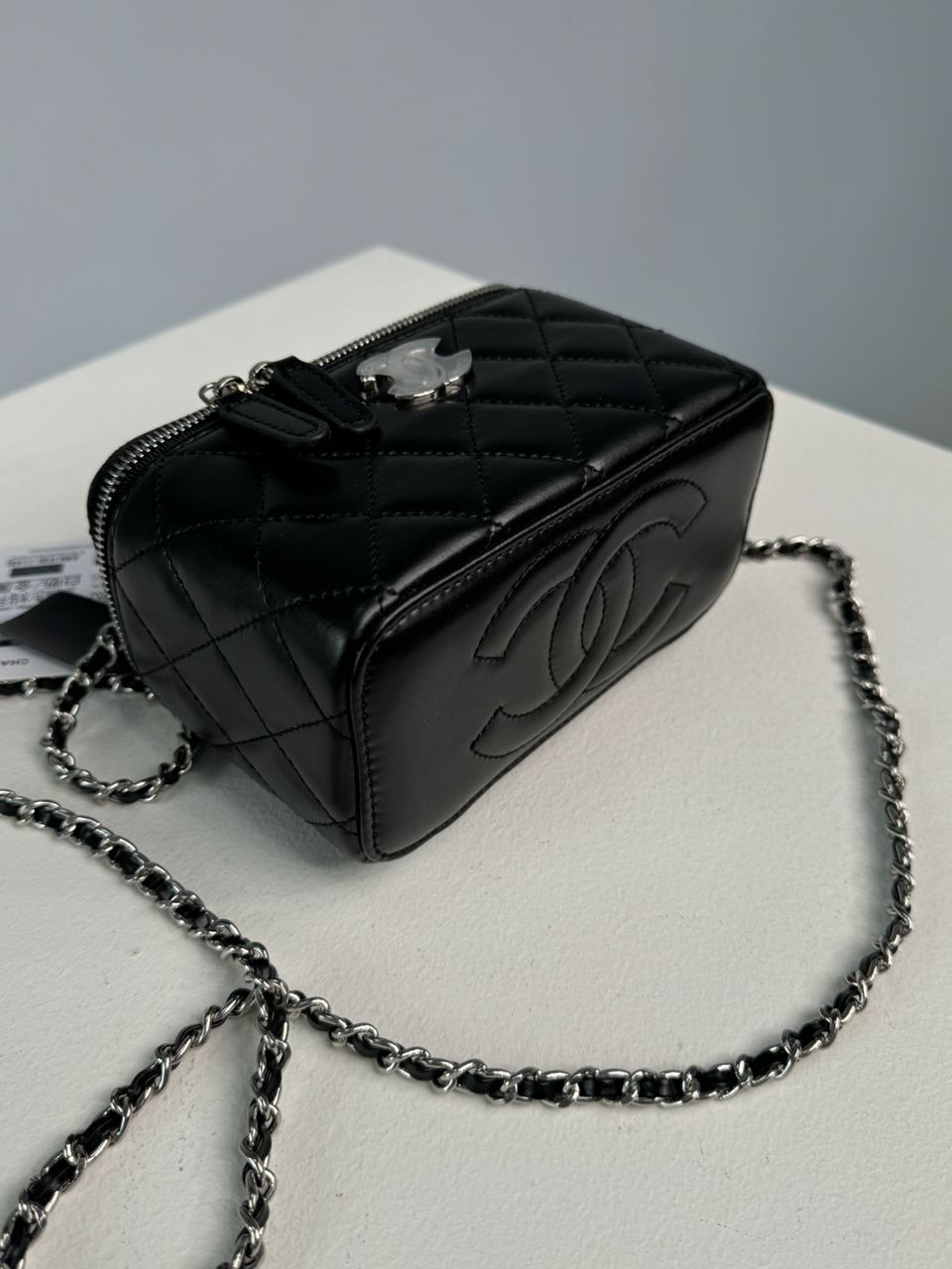 Chanel Classic Black Lambskin Pearl Crush Vanity Bag Silver - 22