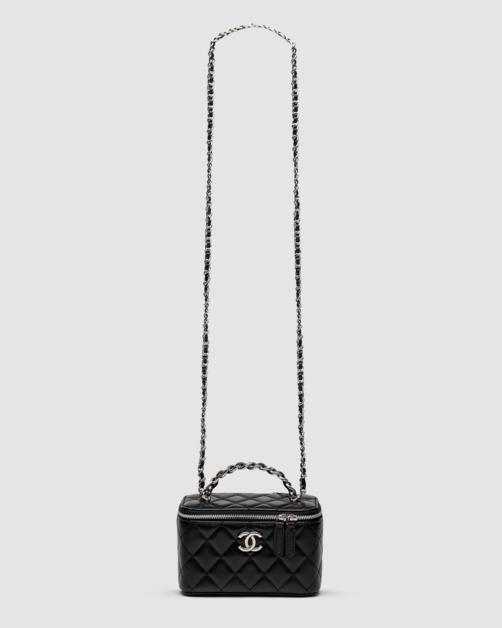 Chanel Classic Black Lambskin Pearl Crush Vanity Bag Silver - 3