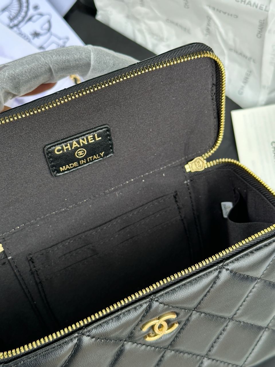 Chanel Classic Black Lambskin Pearl Crush Vanity Bag - 16