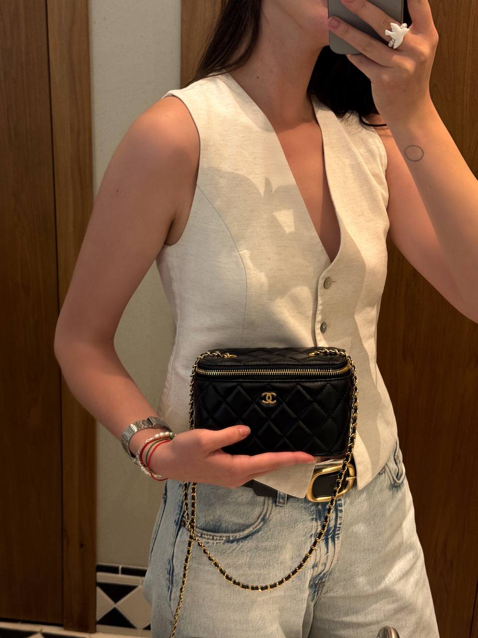 Chanel Classic Black Lambskin Pearl Crush Vanity - 16