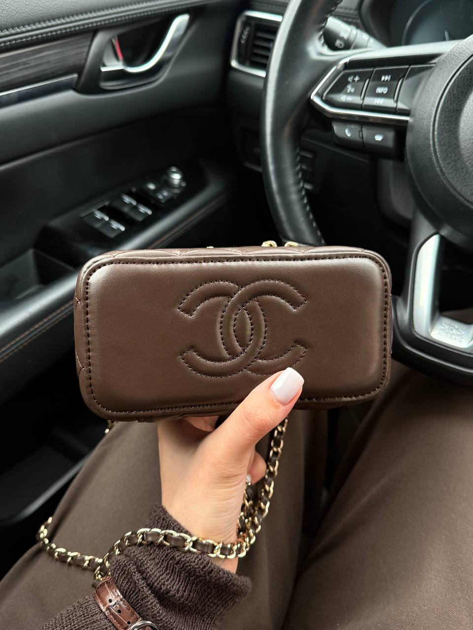 Chanel Classic Brown Lambskin Pearl Crush Vanity Bag Gold - 11