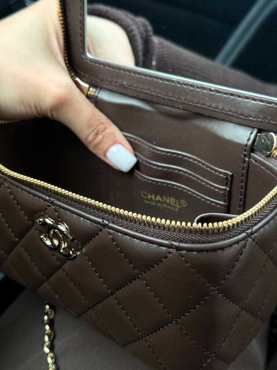 Chanel Classic Brown Lambskin Pearl Crush Vanity Bag Gold - 13