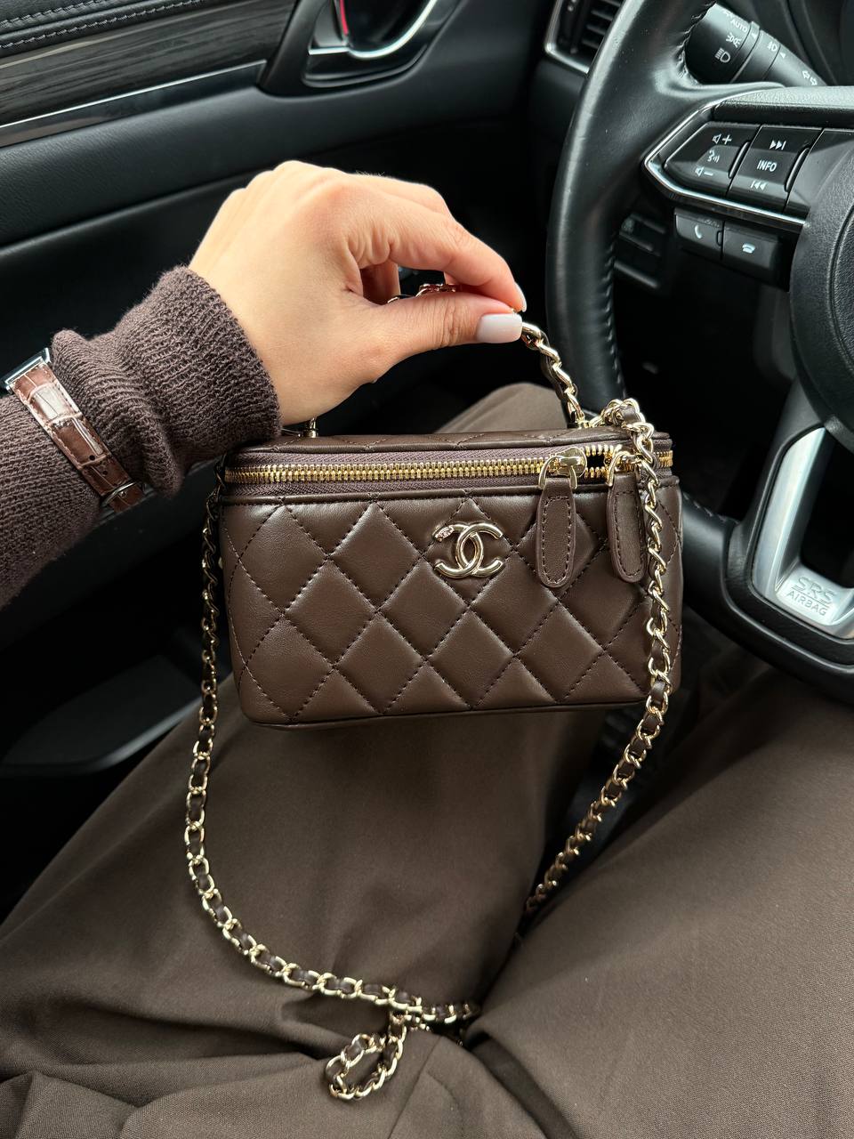 Chanel Classic Brown Lambskin Pearl Crush Vanity Bag Gold - 5