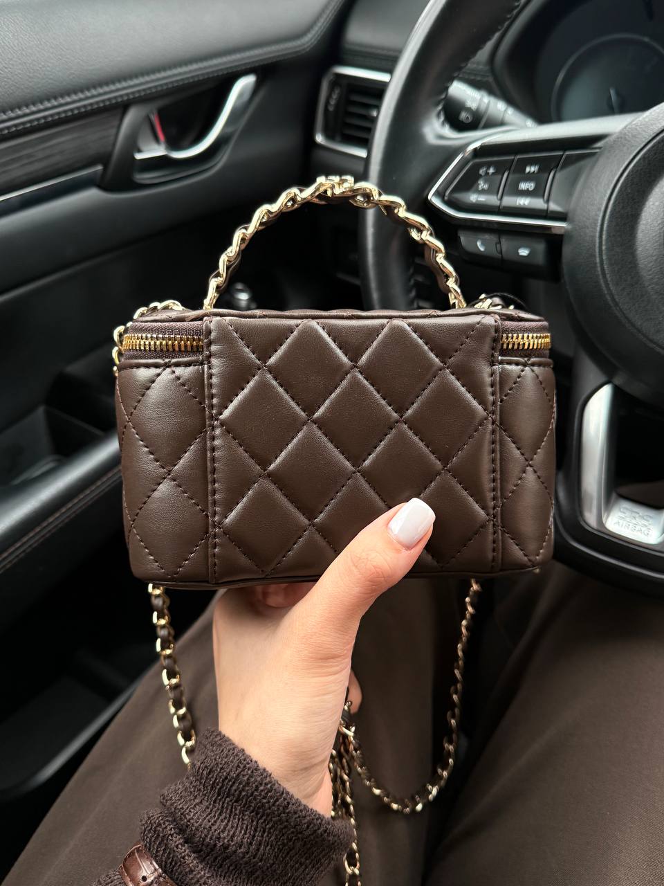 Chanel Classic Brown Lambskin Pearl Crush Vanity Bag Gold - 9