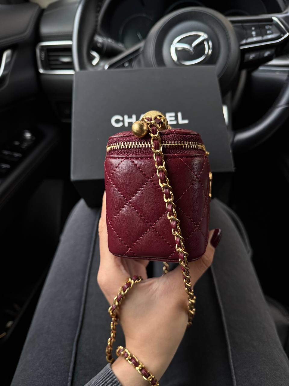 Chanel Classic Burgundy Lambskin Pearl Crush Mini Vanity Case - 7