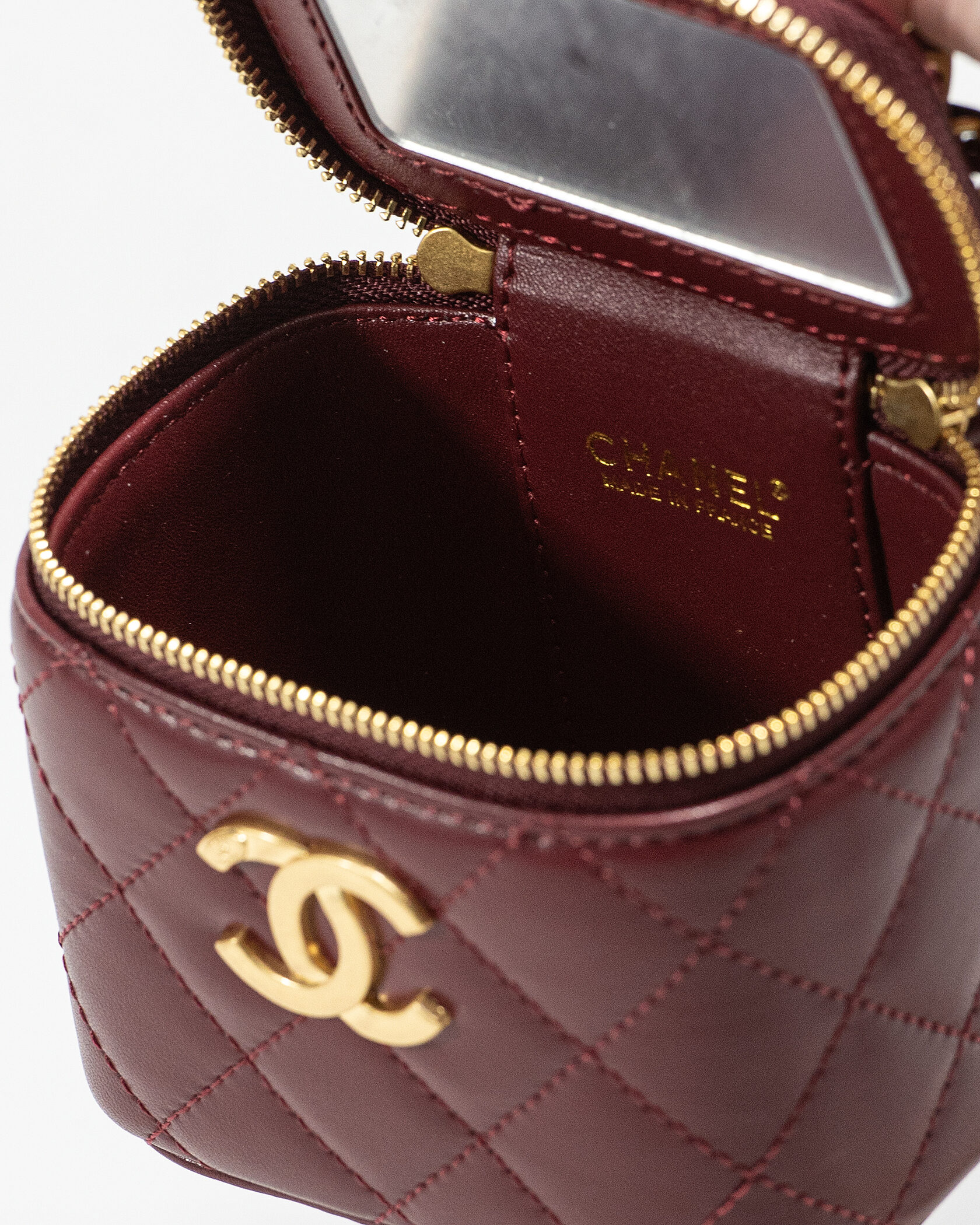 Chanel Classic Burgundy Lambskin Pearl Crush Mini Vanity Case - 13