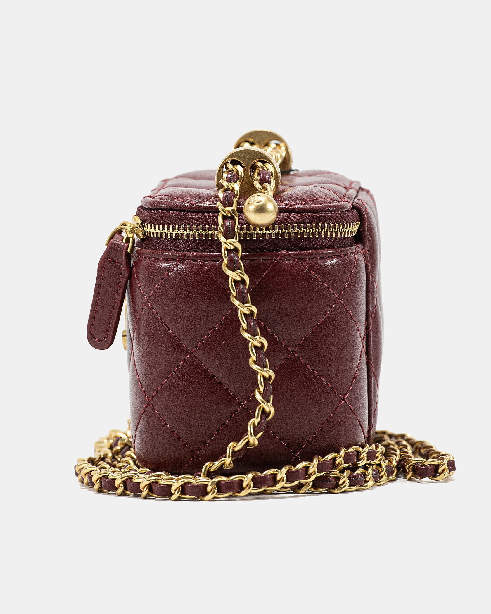 Chanel Classic Burgundy Lambskin Pearl Crush Mini Vanity Case - 6