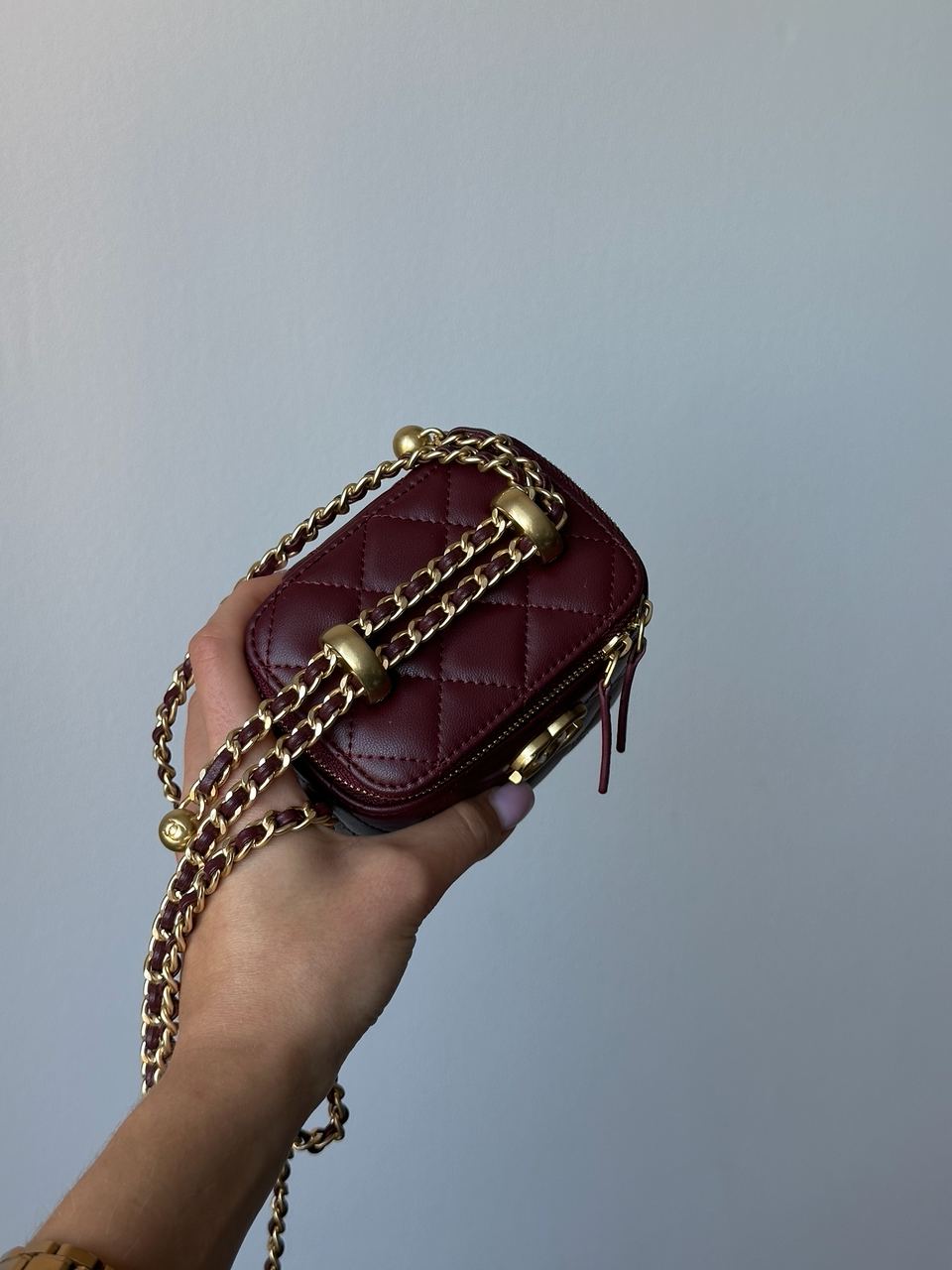 Chanel Classic Burgundy Lambskin Pearl Crush Mini Vanity Case - 10