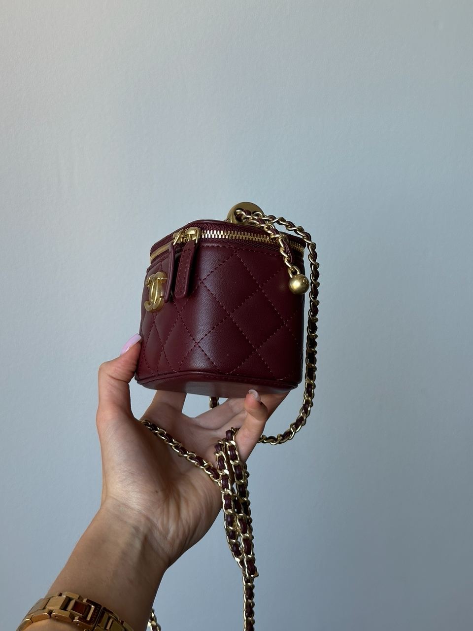 Chanel Classic Burgundy Lambskin Pearl Crush Mini Vanity Case - 8