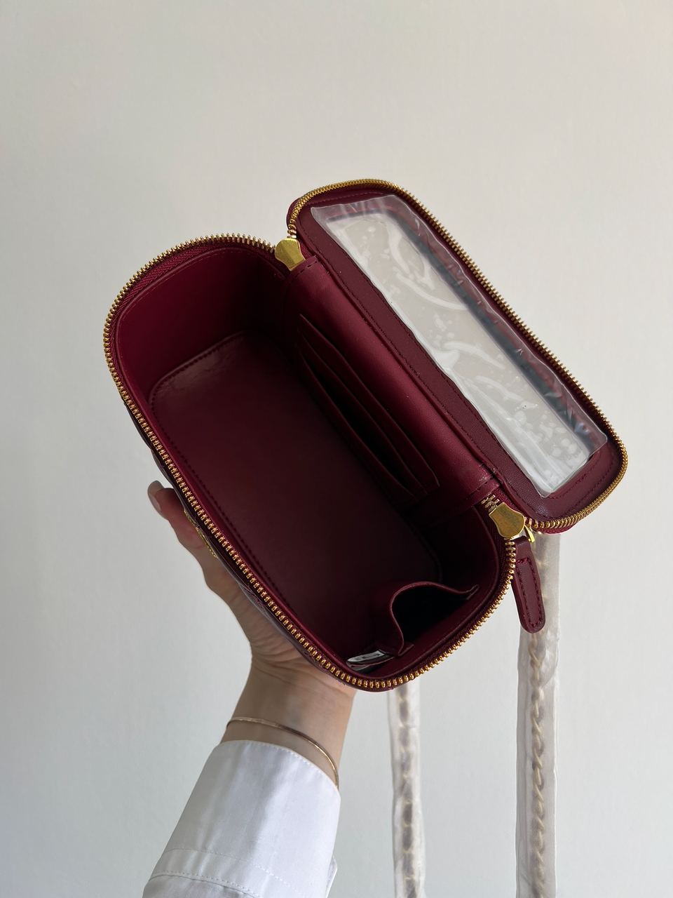 Chanel Classic Burgundy Lambskin Pearl Crush Vanity Bag Gold - 9